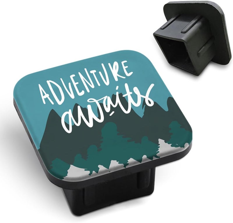 Tnomchey Adventure Awaits 2 Inch Hitch Cover Green Tree Mountain Nature Travel Tow Receiver Tube Plug Cap Curt Tail Receiver Tub Cover Towing Hitch Accessories Universal for Cars Trucks - Image 1